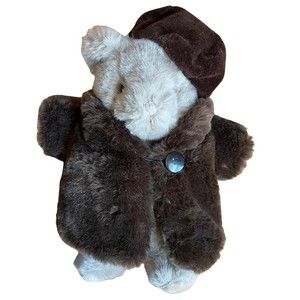 Vintage Mary Meyer Plush Bear Society Celia, Faux Fur Coat Jacket Beret Hat 12”